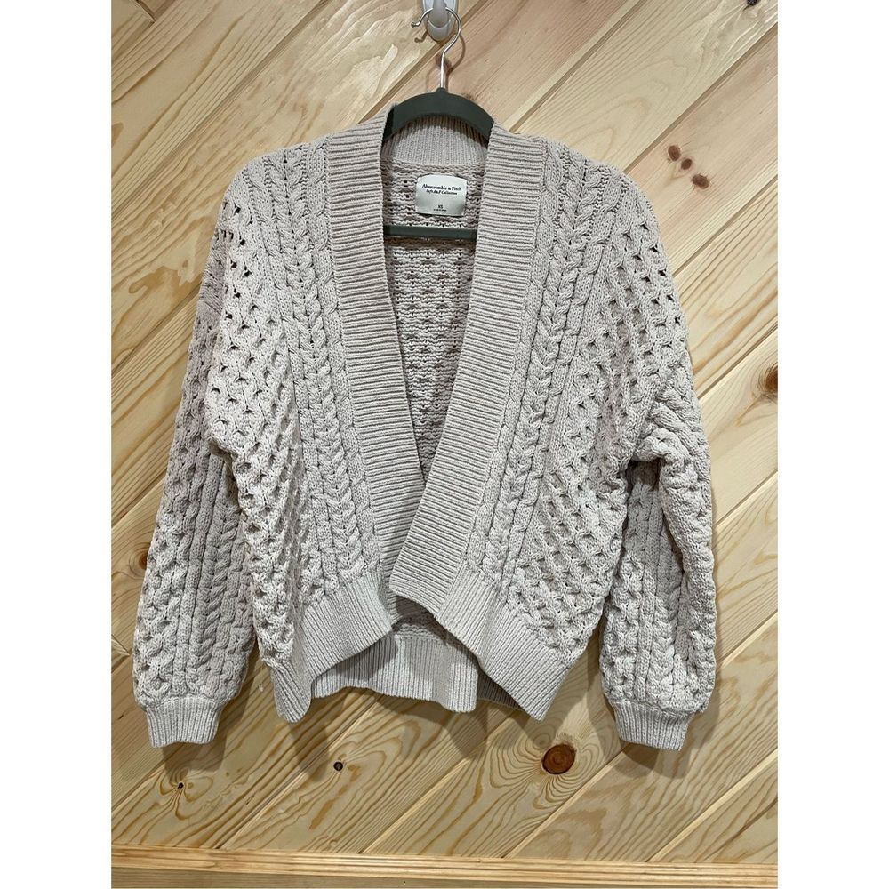 Abercrombie & Fitch Womens Cardigan Sweater Cable Knit Open Front Beige Size XS